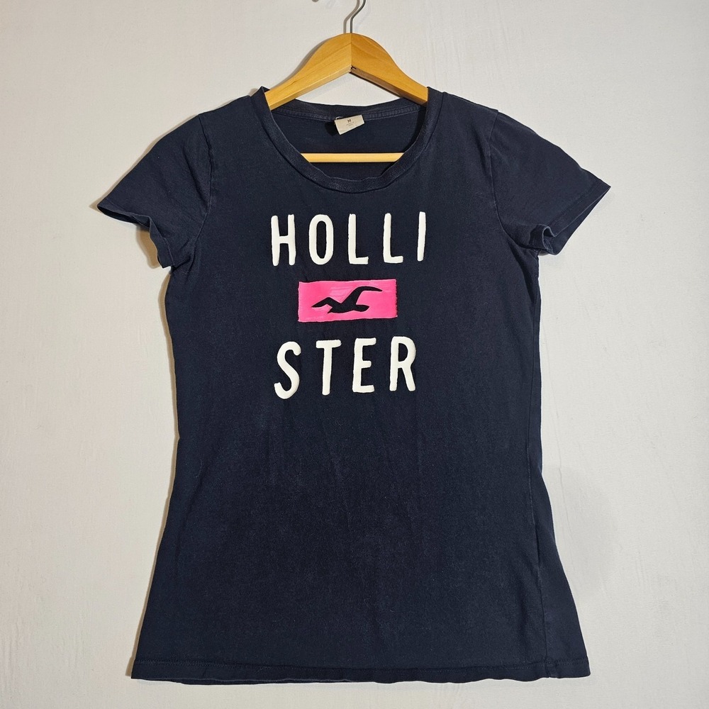 Hollister T Shirt Womens Medium Navy Blue Cotton Seagull Logo Short Sleeve